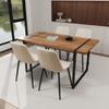59" Natural Wood Dining Table and Dining Chair 4 Set, Wooden Kitchen Dining Table Set, Rectangular Metal Base, Dining Table and Suede Chair view 4