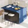 51.2" W 3D Wave Stripes Ash Veneer(Not Cheap Paper) Kitchen Island with Drop Leaf, Farmhouse Kitchen Island on Wheels with Internal Storage Rack, Rolling Kitchen Cart (Blue) view 3
