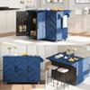 51.2" W 3D Wave Stripes Ash Veneer(Not Cheap Paper) Kitchen Island with Drop Leaf, Farmhouse Kitchen Island on Wheels with Internal Storage Rack, Rolling Kitchen Cart (Blue) view 4