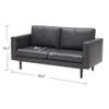 65'' Faux Leather Sofas for Living Room, Black Couch Loveseat Small Spaces Bedroom with Solid Wooden e and Padded Cushion, Mid Century Modern Decor Love Seats Furniture, Black view 3