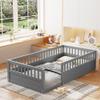 Twin Floor Bed Frame with Fence, Wood Floor Beds Frame for Bedroom Playroom,Gray view 2
