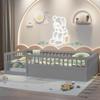 Twin Floor Bed Frame with Fence, Wood Floor Beds Frame for Bedroom Playroom,Gray view 3