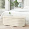 Modern Oval Storage Ottoman Bench, Upholstered Boucle Teddy Fabric End of Bed Bench with Storage, End of Bed Stool with Safety Hinge for Bedroom, Living Room, Entryway, Cream view 1