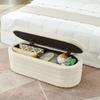 Modern Oval Storage Ottoman Bench, Upholstered Boucle Teddy Fabric End of Bed Bench with Storage, End of Bed Stool with Safety Hinge for Bedroom, Living Room, Entryway, Cream view 2