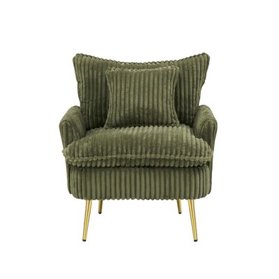 30.31 inch Single Chair Fashion Sofa, Green Sofa, coarse Corduroy Fabric, Soft and Comfortable, Suitable for Apartment Office Living Room Bedroom Meeting Room