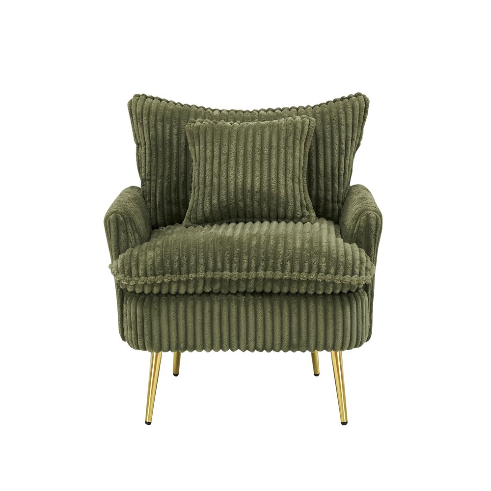 30.31 inch Single Chair Fashion Sofa, Green Sofa, coarse Corduroy Fabric, Soft and Comfortable, Suitable for Apartment Office Living Room Bedroom Meeting Room