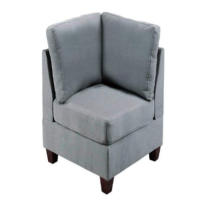 Living Room Furniture Corner Wedge Grey Linen Like Fabric 1pc Cushion Wedge Sofa Wooden Legs