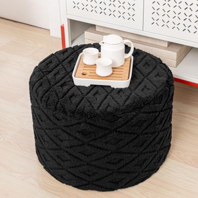 AbunHeri Round Ottoman Pouf,Foot Stools Ottoman,Foot Rest,Black,20x20x14In