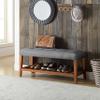 Gray Fabric Oak Bench view 1