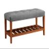 Gray Fabric Oak Bench view 3