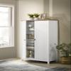 35" White Storage Cabinet with Oak Accent and ed Slatted Panel Design view 2