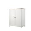 35" White Storage Cabinet with Oak Accent and ed Slatted Panel Design view 3