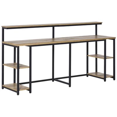 78.75 Inches Double Computer Desk for Two Person, Extra Long Home Office Desk with Monitor Shelf and CPU Stand, Brown