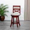30" Bar Height X Back Swivel Stool, Cherry, Beige Fabric Seat view 3