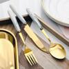 12-PIECE Ceramic Handle Flatware Set Forks and Spoons Silverware Set Mirror Polish Cutlery,Food Grade Stainless Steel,Dishwasher Safe for Family & Friends Dinner,Service for 3(Blue&Gold) view 2