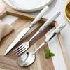 12-PIECE Ceramic Handle Flatware Set Forks and Spoons Silverware Set Mirror Polish Cutlery,Food Grade Stainless Steel,Dishwasher Safe for Family & Friends Dinner,Service for 3(Blue&Gold) view 3