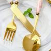 12-PIECE Ceramic Handle Flatware Set Forks and Spoons Silverware Set Mirror Polish Cutlery,Food Grade Stainless Steel,Dishwasher Safe for Family & Friends Dinner,Service for 3(Blue&Gold) view 4