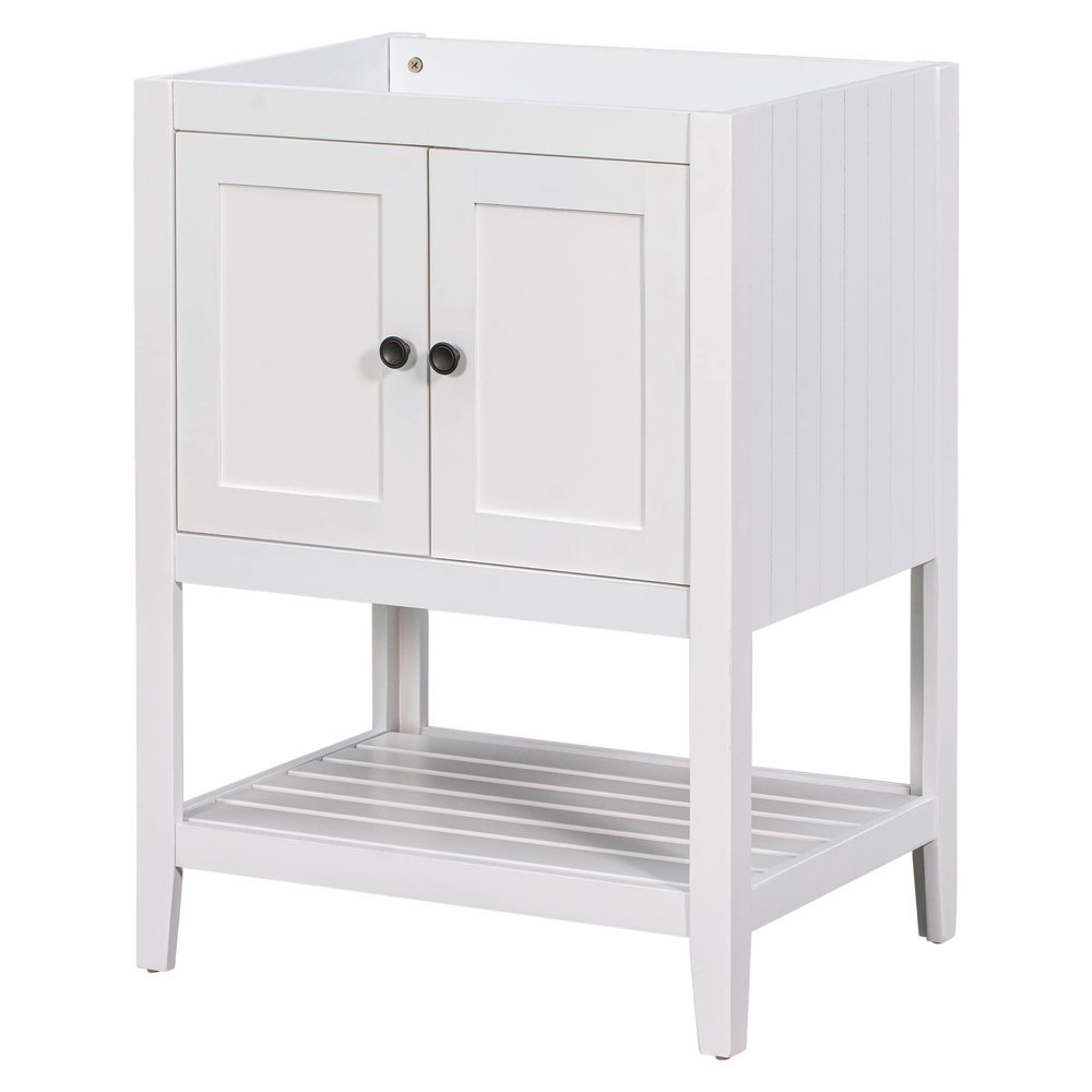 24" Bathroom Vanity Base Only, Soild Wood e, Bathroom Storage Cabinet with Doors and Open Shelf, White