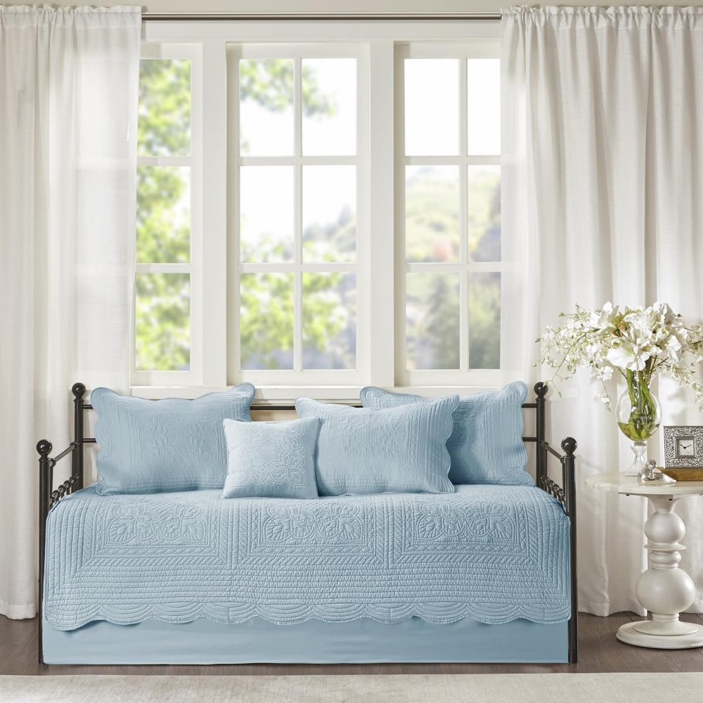 6 Pcs Reversible Scalloped Edge Daybed Cover Set Blue Daybed