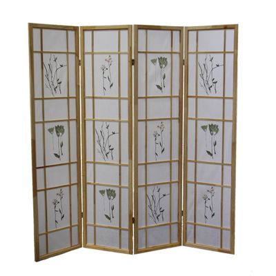 70" Tall 4 Panel Screen, Room Divider Shoji, Natural Wood