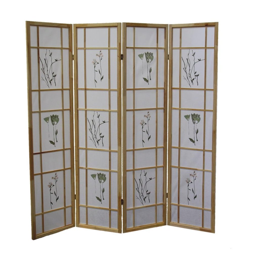 70" Tall 4 Panel Screen, Room Divider Shoji, Natural Wood