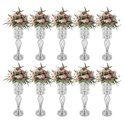 10 Pcs Vases for Centerpieces with Crystal Beads, 19.7inch Tall Elegant Wedding Centerpieces Vase for Party Decoration, Metal Flower Stand for Wedding, Celebration, Party