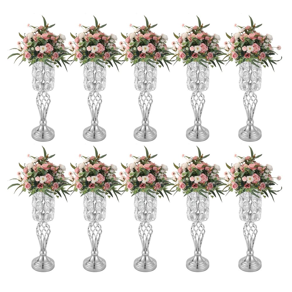 10 Pcs Vases for Centerpieces with Crystal Beads, 19.7inch Tall Elegant Wedding Centerpieces Vase for Party Decoration, Metal Flower Stand for Wedding, Celebration, Party