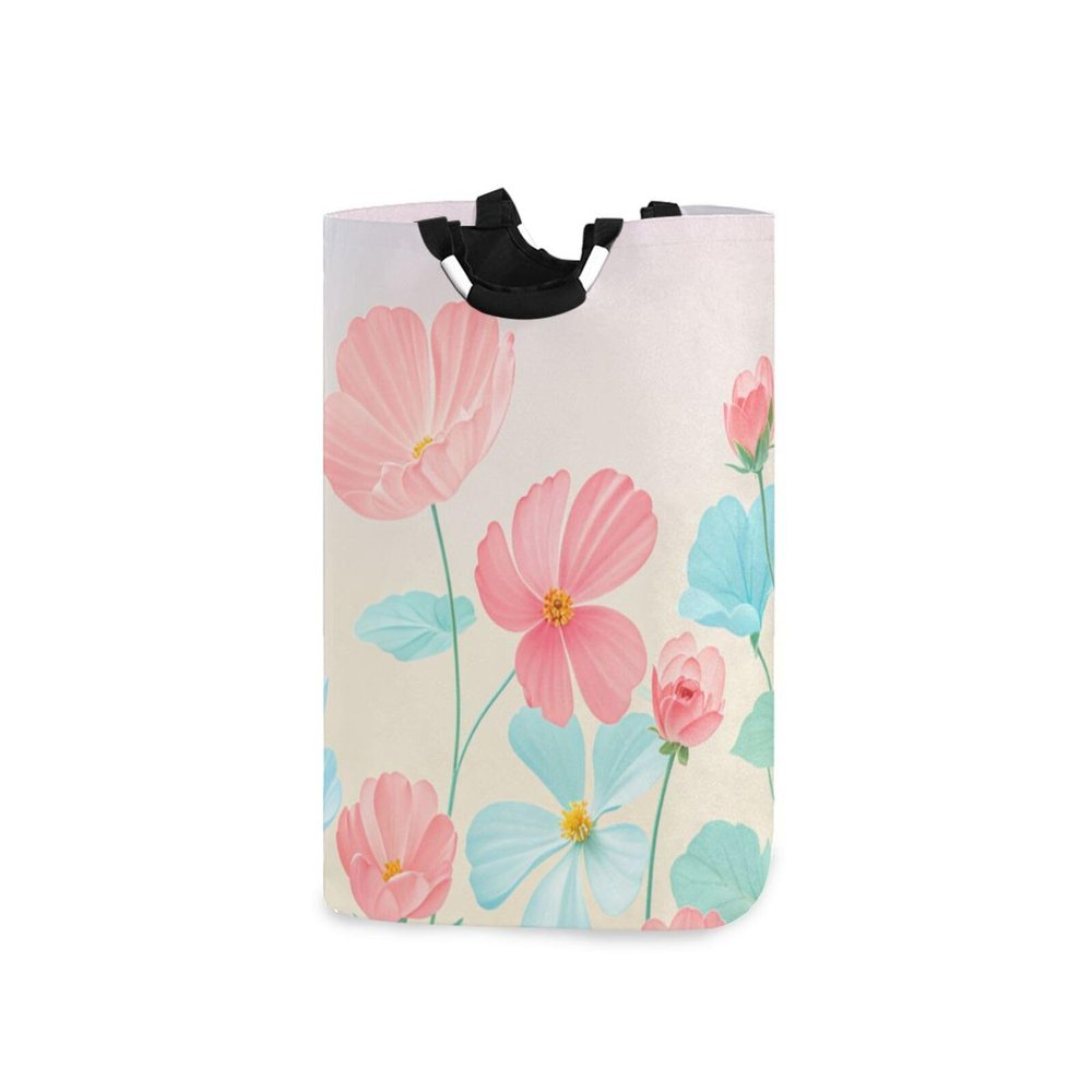 Blue Pink Flowers in Summer laundry baskets, folding and waterproof large laundry with sturdy handle laundry hamper rack mediumfor tool