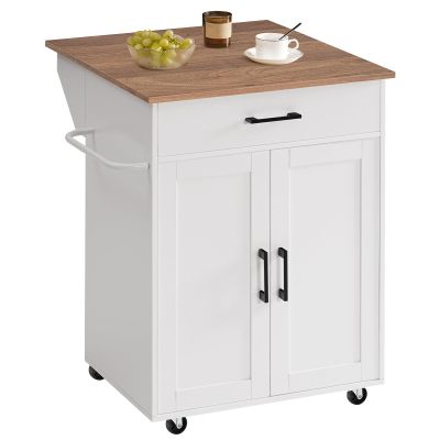 MAHANCRIS Kitchen Island on Wheels with Drop Leaf, Folding Countertop Kitchen Island Cart, Kitchen Island Table with Towel Rack, Drawer, for Kitchen, Dining Room, White and Walnut KIBZ12501