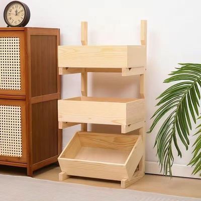3-Tier Basket Stand, Wooden Floor Stand Shelving, Solid Wood Storage Rack for Bathroom, Living Room, Fruit Stands for Kitchen Counter (Wood, 3-Tier)