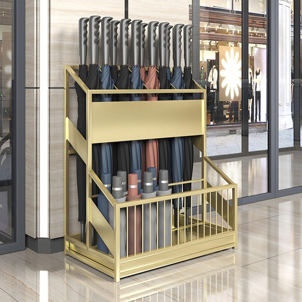 Large Capacity Commercial Metal Umbrella HolderSchool Office Hotel Corridor Entrance Umbrella OrganizerLarge-capacity Standing Umbrella Standumbrella Stand Indoor EntrywayMetal Umbrella Holder(Gold