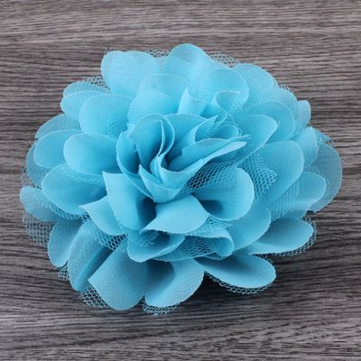 10Pcs 4.7" Big Fluffy Chiffon Mesh Lace Flowers for Hair Accessories Artificial Fabric Flowers for Headbands (10Pcs Blue)