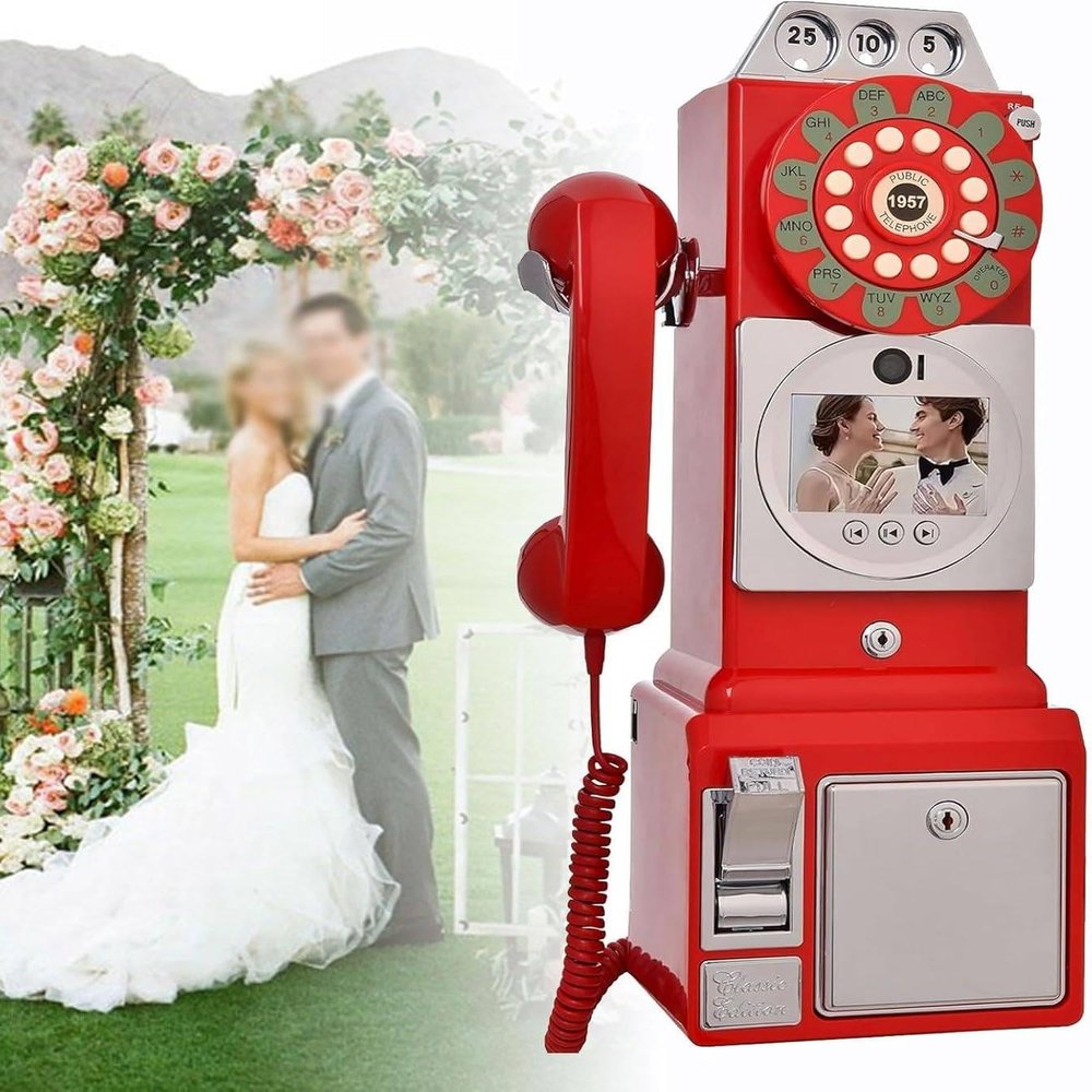 Video Audio Guest Book Phone 32/64gb, Video Audio Guest Book Alternatives with Lens Recording,1080p Retro Classic Video Audio Wedding Phone for Wedding Bridal Shower, Birthday, Graduations,32GB-Black