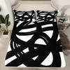 Abstract Stripe Patchwork Kids Fitted Sheet Full Size,Geometric Lines Artwork Modern Bedding Set,Girls Boys Room Decor,Geometric Waves Black White Chic Bed Sheet,2 Pillowcases(No Flat) view 1