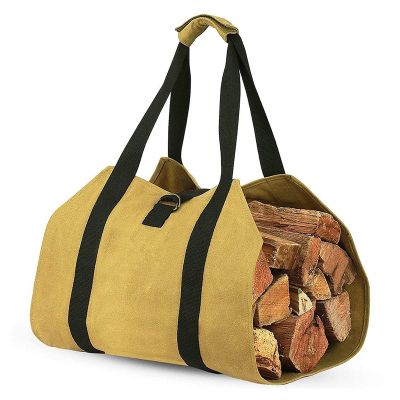 Canvas Firewood Log Carrier Bag Extra Large Durable Tote with Handles, Perfect for Fireplace Stove Accessories and Camping Storage (A)