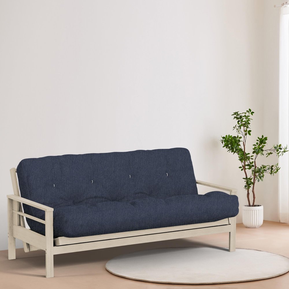Loosh Home | 8" Twin Size Futon Sofa Bed Pocket Coil Foam Mattress - USA Made, Navy Velvet Chenille, Frame Not Included