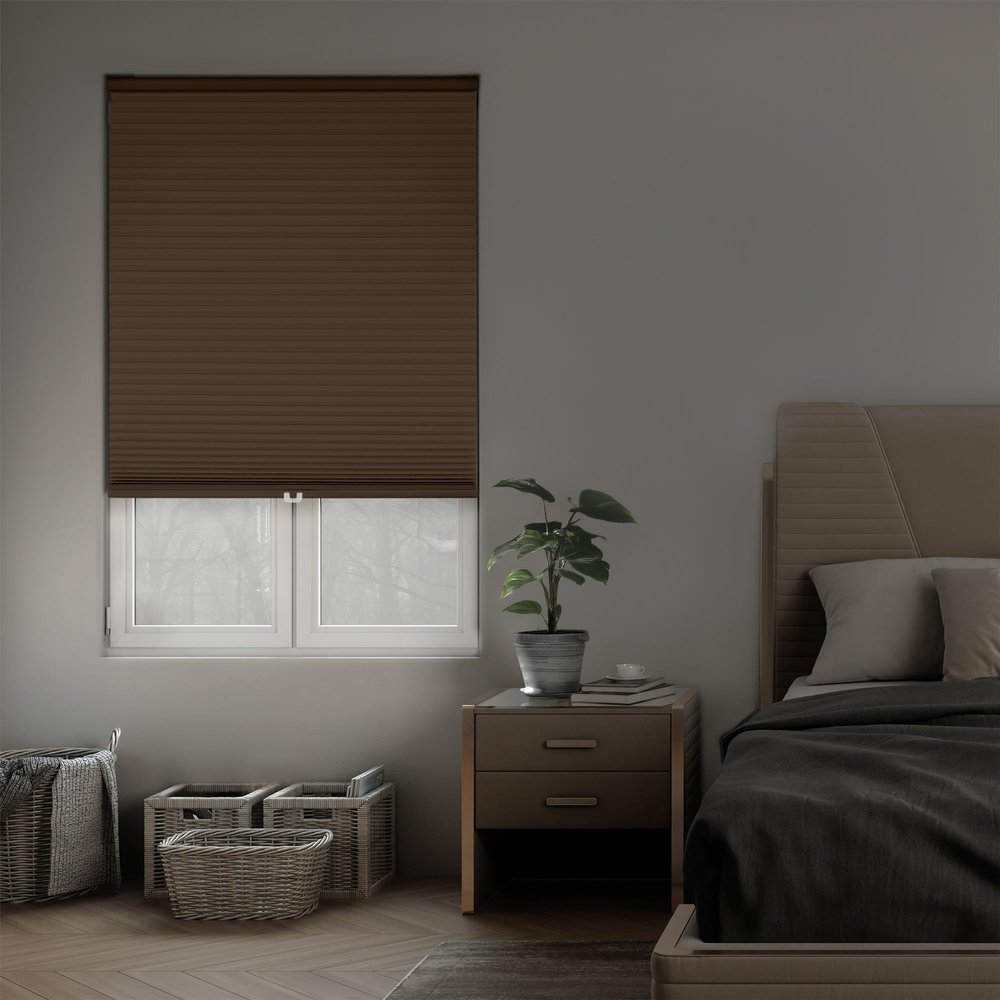 DEZ FURNISHINGS Cordless 1.5" Signature Blackout Cellular Shade, Energy Saver, 22.5" W x 60" H, Latte