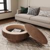 JURMALYN 31.5x31.5x14 Inch Round Coffee Table with Storage for Living Room, Modern Wooden Circle Center Table with Solid Wood Veneer, Walnut view 3