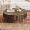 JURMALYN 31.5x31.5x14 Inch Round Coffee Table with Storage for Living Room, Modern Wooden Circle Center Table with Solid Wood Veneer, Walnut view 4