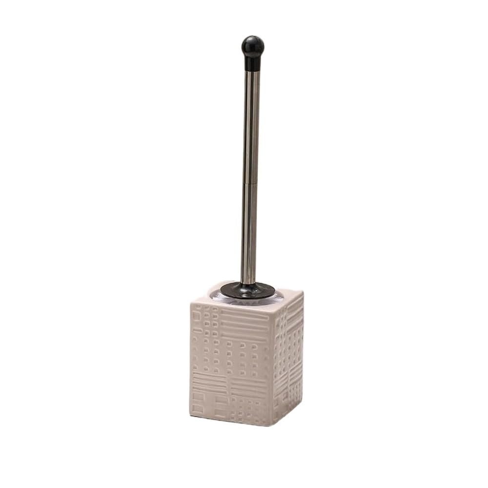 Compact Ceramics Square Plastic Toilet Brush Set Stainless Steel Brush Handle Toilet Brush with Breathable Base Rounded Brush Head Toilet Brush Bathroom Accessories