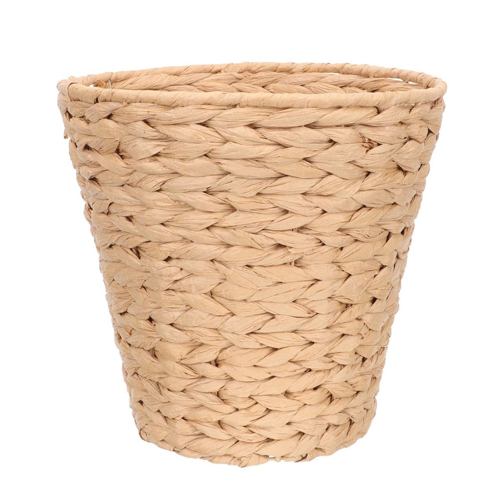 Angoily 0.78kg Woven Trash Can Multi-functional Imitation Rattan Storage Basket for Home Organization Paper String Material for Living Room Laundry Room Use