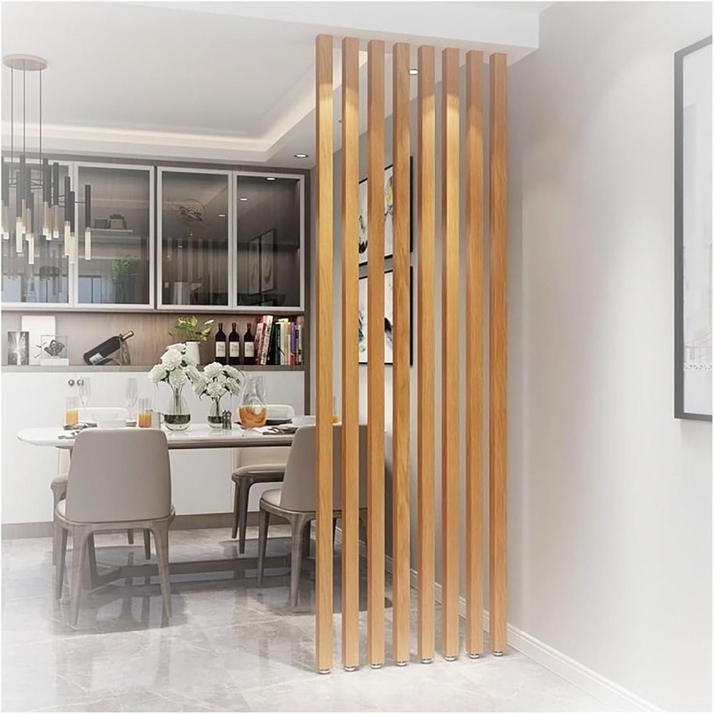 8 Pack Partition Room Divider Floor to Ceiling Wooden Slats - 2ft/3ft/4ft/5ft/6ft/7ft/8ft Tall Screen Partition Post Living Room Simple Modern Entrance Restaurant Office Hollow Decor Column(Walnut 8pc