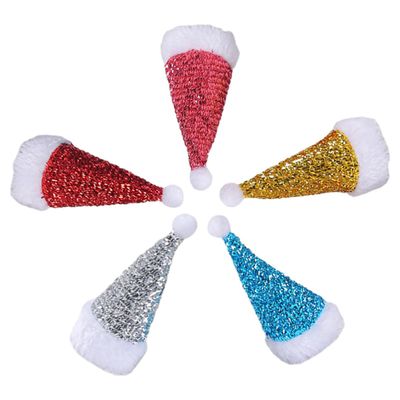 TOPPERFUN 5pcs Mini Christmas Hat Cutlery Cap Decor Cloth Xmas