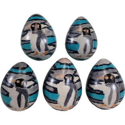 Stoneage Arts Decorative Natural Stone Eggs Multipack for Home Decor, Handcarved and Designed in Kenya. (Oceanic Bliss, Penguin Ice)