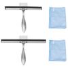 2-Pack Stainless Steel Shower & Window Squeegees with Microfiber Cloths and Wall Hook Holders, 10 & 12 Glass Cleaner for Bathrooms and Windows view 1