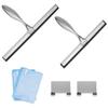 2-Pack Stainless Steel Shower & Window Squeegees with Microfiber Cloths and Wall Hook Holders, 10 & 12 Glass Cleaner for Bathrooms and Windows view 2