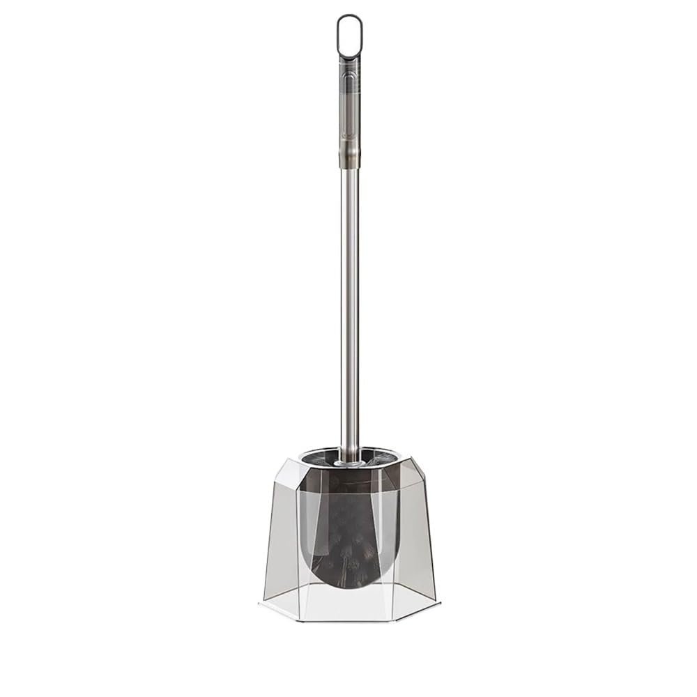 Compact Geometric Transparently Toilet Brush Holder Set Stainless Steel Handle Toilet Brush Floor Standing Plastic Brush Toilet Brush Bathroom Accessories