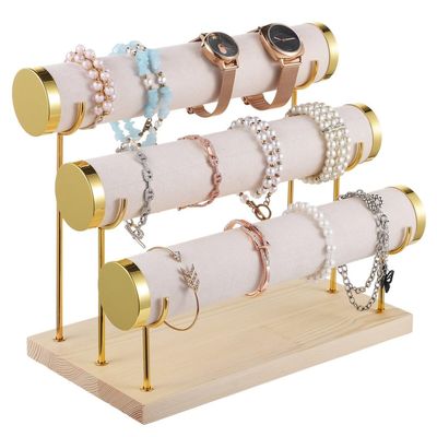byepica 3-Tier Detachable Bracelet Stand with Velvet Finish, Wooden Base Jewelry Organizer for Bangles, Watches, Necklaces