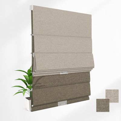 BERISSA Day Night Roman Shades for Windows,Dual Window Blinds,Blackout&Light Filtering Cordless Shades for Bedroom Kitchen Decor,Blackout-Light Brown|Filter-Linen Brown,64" W x 48" H