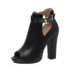 NIGXWNS Women's Peep Toe Booties Summer Cutout Ankle Boots Side Strap Buckle Black Heeled Shoes Chunky Block Heel Dressy Sandals for Women view 1